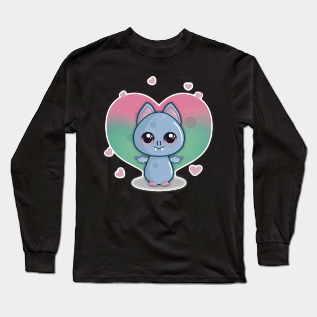 Little Cute Valentine Day Bat with Hearts Long Sleeve T-Shirt by LittleBearBlue